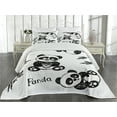 thumbnail image 2 of Ambesonne Cartoon Quilted Coverlet 3 Pcs, Hand Drawn Panda Poses, Queen Size, White and Black, 2 of 4
