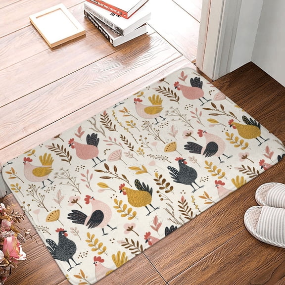 Front Door Mat Indoor Outdoor Outside Entrance - 16*24in Washable Cartoon Chickens Thin Bathroom Rugs Fit Under Door, Bath Rugs for Bathroom, Kitchen Rugs Mats for Floor