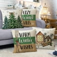 thumbnail image 3 of Warm Winter Wishes Decorative Throw Pillow Covers 16 x 16 Set of 4, Cozy Vibes Christmas Pine Tree House Ornaments Outdoor Pillowcase, Snowflakes Farmhouse Holiday Cushion Case Home Decor, 3 of 5