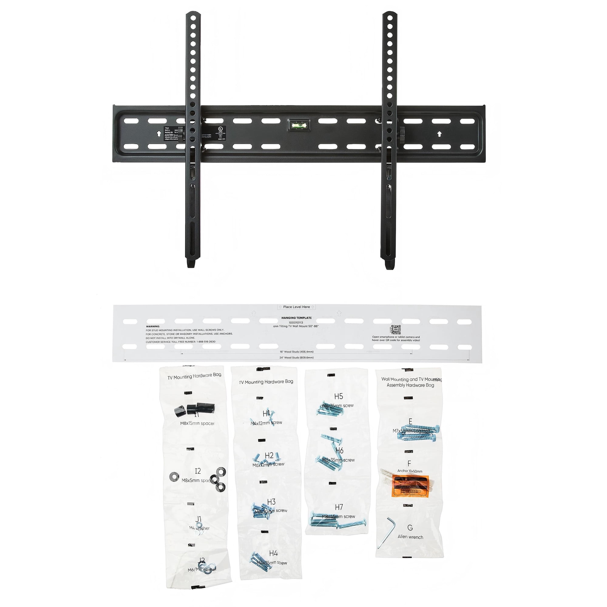 onn Tilting TV Wall Mount for 50" to 86" TV's, UL Listed, up to ±12° Tilting