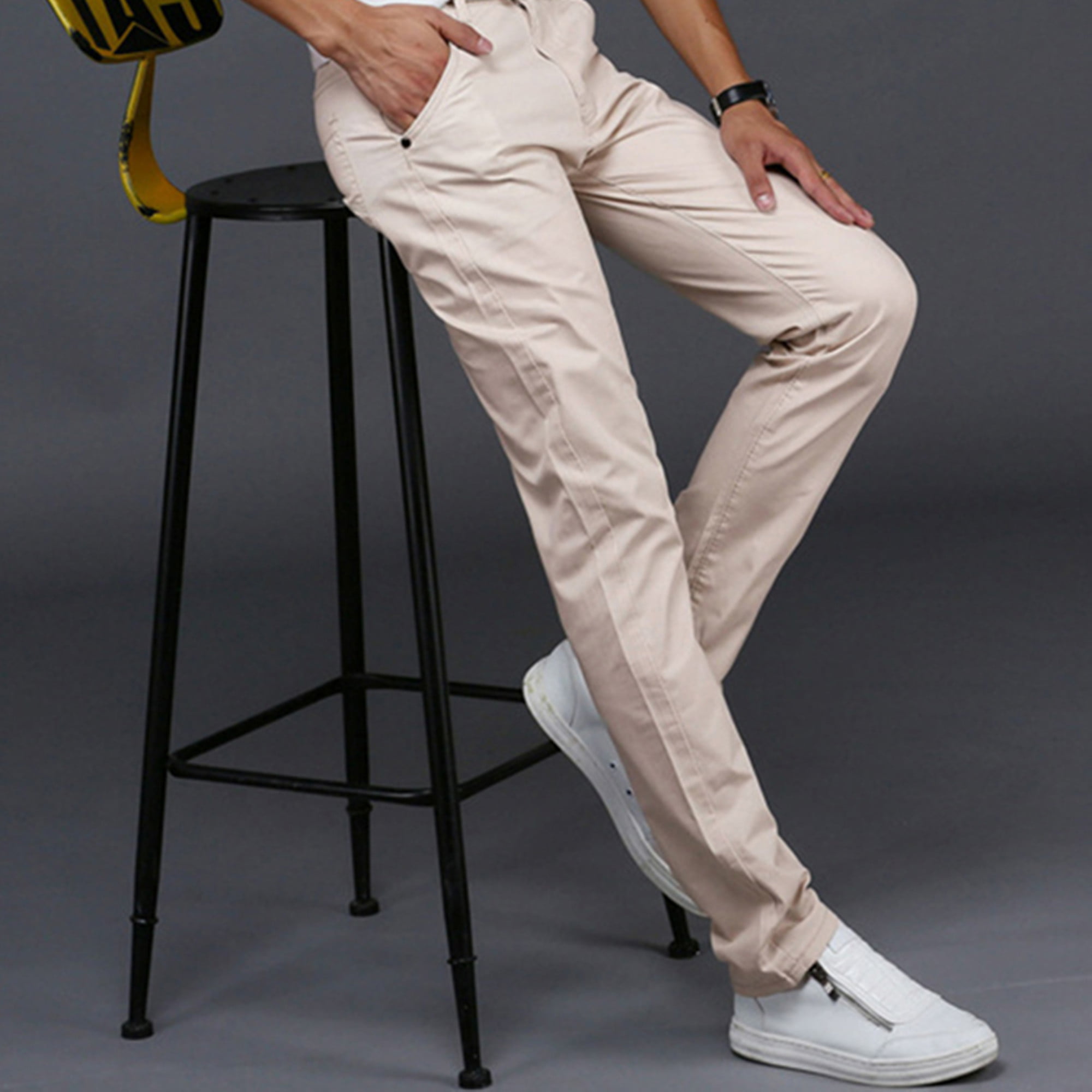 Mens Cargo Chino Pencil Solid Trousers Formal Straight Leg Party Business Pants