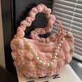 thumbnail image 1 of Bolso de hombro para mujer Cadena de perlas plisada con hilo bordado acolchado (rosa claro) Sywqhk Para Estrenar, 1 of 5