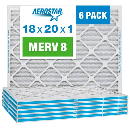 

Aerostar 18x20x1 MERV 8 Pleated Air Filter AC Furnace Air Filter 6 Pack