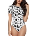 thumbnail image 1 of Balery Black Footprints Body de cuello redondo de manga corta para mujer Tops de manga corta Tops básicos-Small, 1 of 7
