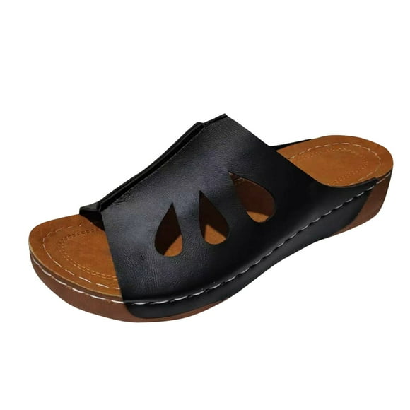 OJinShaWanO Chinese Slippers for Women Satin Women's Summer Fashion Open Toe Solid Color Hollow Leather Sandals Slippers Casual Comfortable Out Beach Slippers