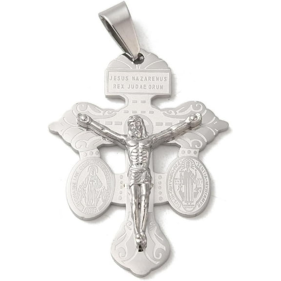 1Pcs Metal Charms Pendant 304 Stainless Steel Pendants Crucifix Cross Charm Stainless Steel Color for Women DIY Necklace Bracelet Earring Jewelry Craft Making 40x30x4mm Hole: 7x5mm