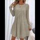 thumbnail image 4 of Vestido de Mujer de Larga, Cuello Redondo, Cintura Alta y Cintura Irregular. Caqui XL, 4 of 8
