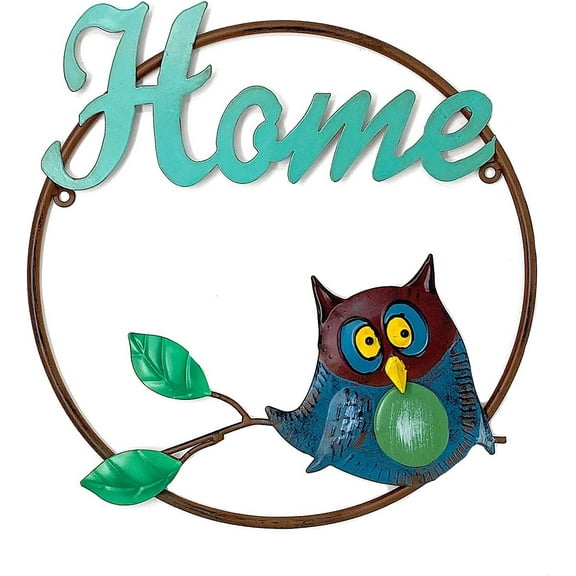 Owl Metal Sign Home Office Door Wall Room Decoration Nature Inspired Indoor Outdoor 14" (Home)