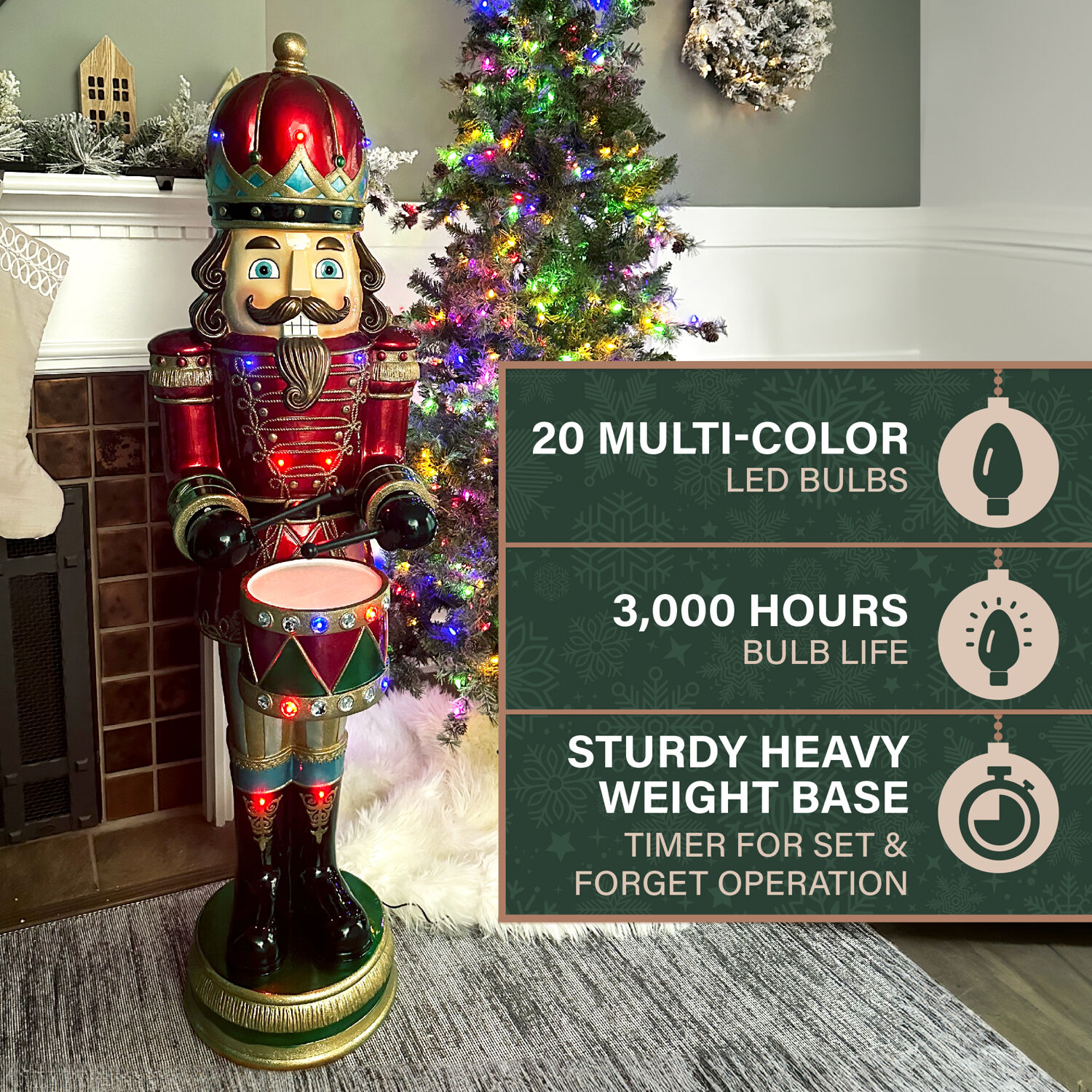 Fraser Hill Farm Indoor/Outdoor Oversized Christmas Decor, 5-ft. Nutcracker 20 LED Lights