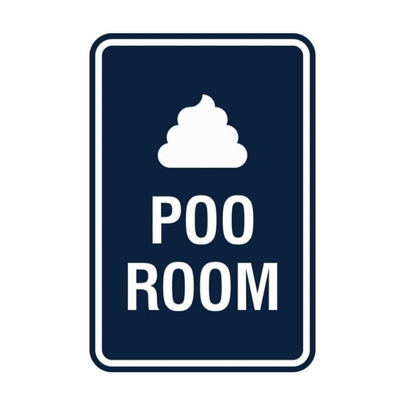 Portrait Round Poo Room Sign (Navy Blue / White) - Large 6" x 8"