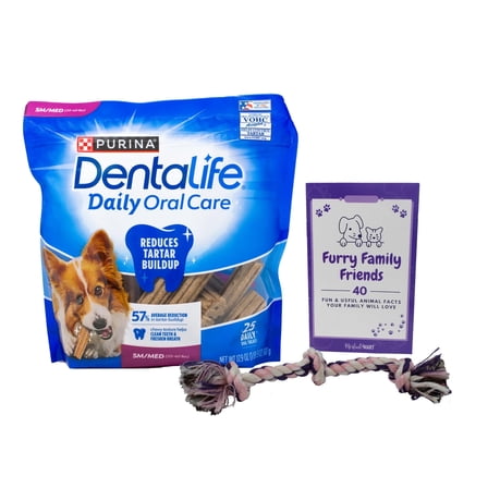 Daily Oral Care Chews Dental Dog Treats - Small/Medium Snacks for Pups 20-40 lbs (25 Count) Purina DentaLife | MerlinsMart Zine   Rope Toy