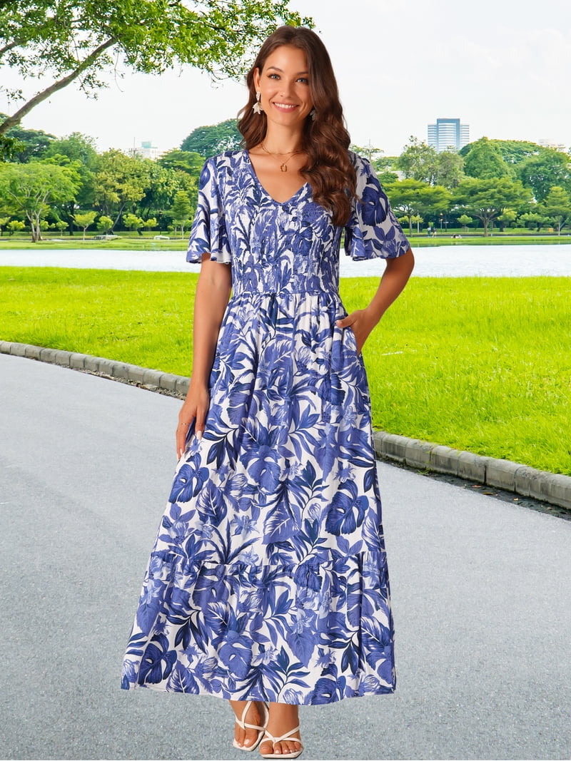 classic design dresses Daring Diva Women's Floral Short Flutter Sleeve Flowy Maxi S Dark Blue, Size: Small truefit:root:landon-mini-dress-red