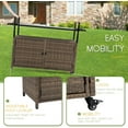 thumbnail image 4 of Wicker Outdoor Bar Cart - Brown Patio Console Storage Table Buffet Cabinet Serving Kitchen Cart with Wheels for Outside Backyard, 4 of 14