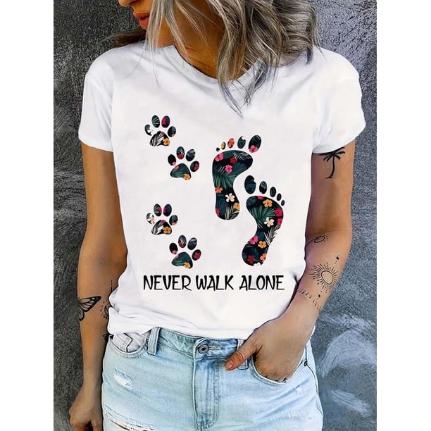 Camiseta con estampado "Never Walk Alone", manga corta, cuello redondo, informal, para verano y primavera, para mujer, para adultos, hombres, mujeres, adolescentes, jóvenes.