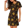 thumbnail image 2 of Balery Sunflowers Leaves Camisón de manga corta con cuello redondo para mujer, cómodo y elegante., 2 of 6