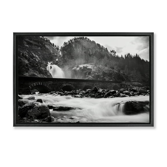 Stupell Industries Waterfall Ravine Photography Landscape & Nature Photography Black Floater Framed Canvas Art Print Wall Art, 25 x 17