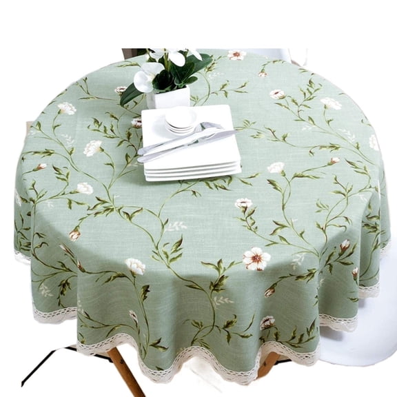 Tablecloth Round Green [Lace Edge] Garden Tablecloth Made of Pure Cotton and Linen Household Table and Tablecloth in European Style