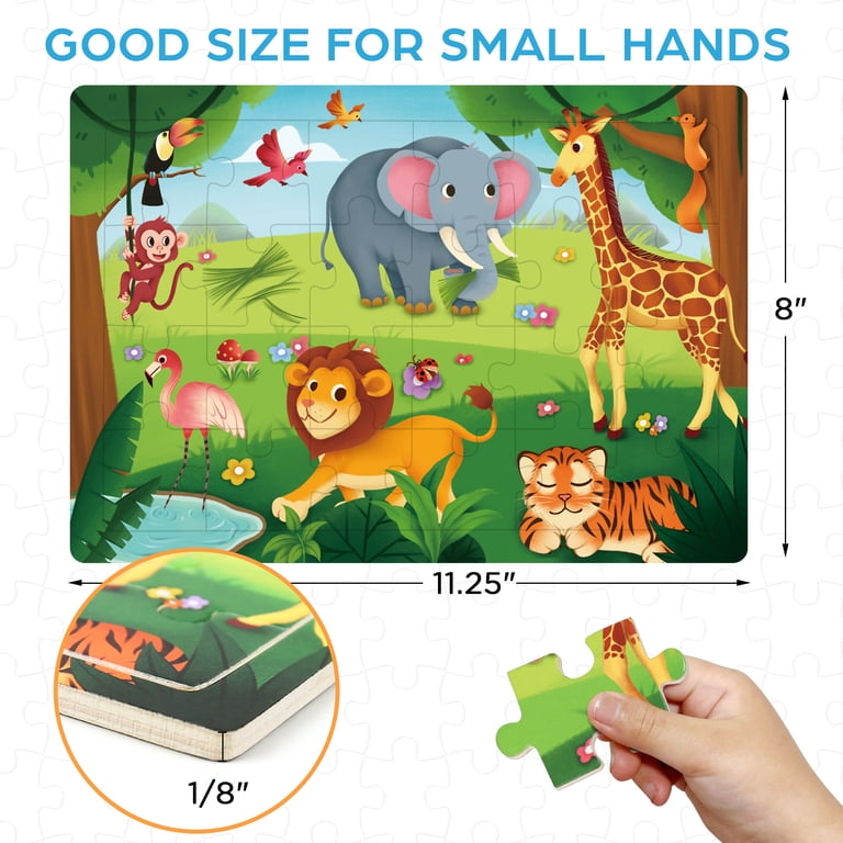 KELAV Puzzle De Madera De 24 Piezas Para Niños De 3 A 6 Años, 5 Rompecabezas De Animales, Juguete Educativo Montessori De Regalo