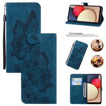 Feishell Wallet Case For Samsung A03S, Magnetic Folio Card Slots Holder Kickstand Premium PU Leather Butterfly Patterned Embossed with Wrist Strap Cover For Samsung Galaxy A03S,Blue