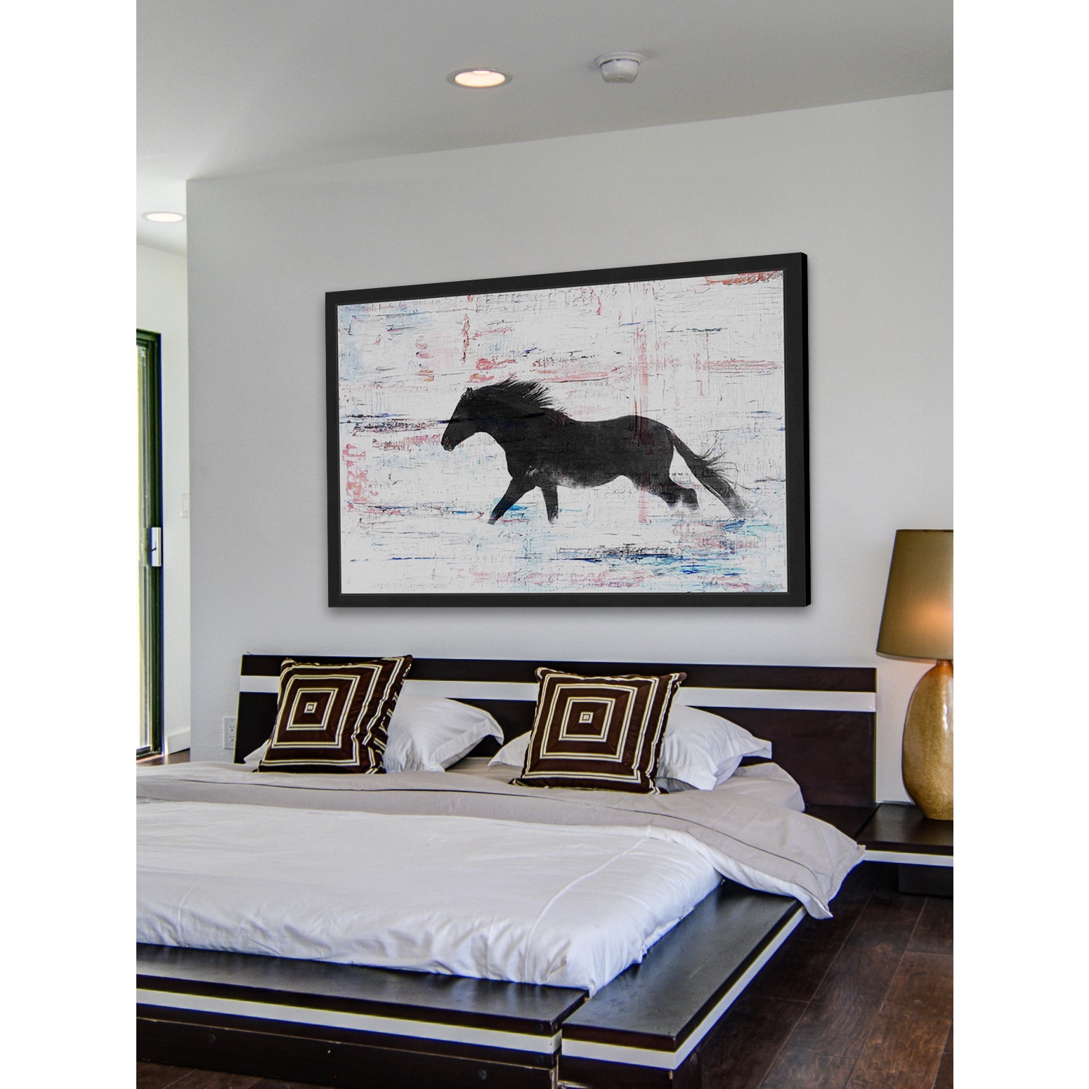 Parvez Taj "Black Horse Stride" Framed Painting Print
