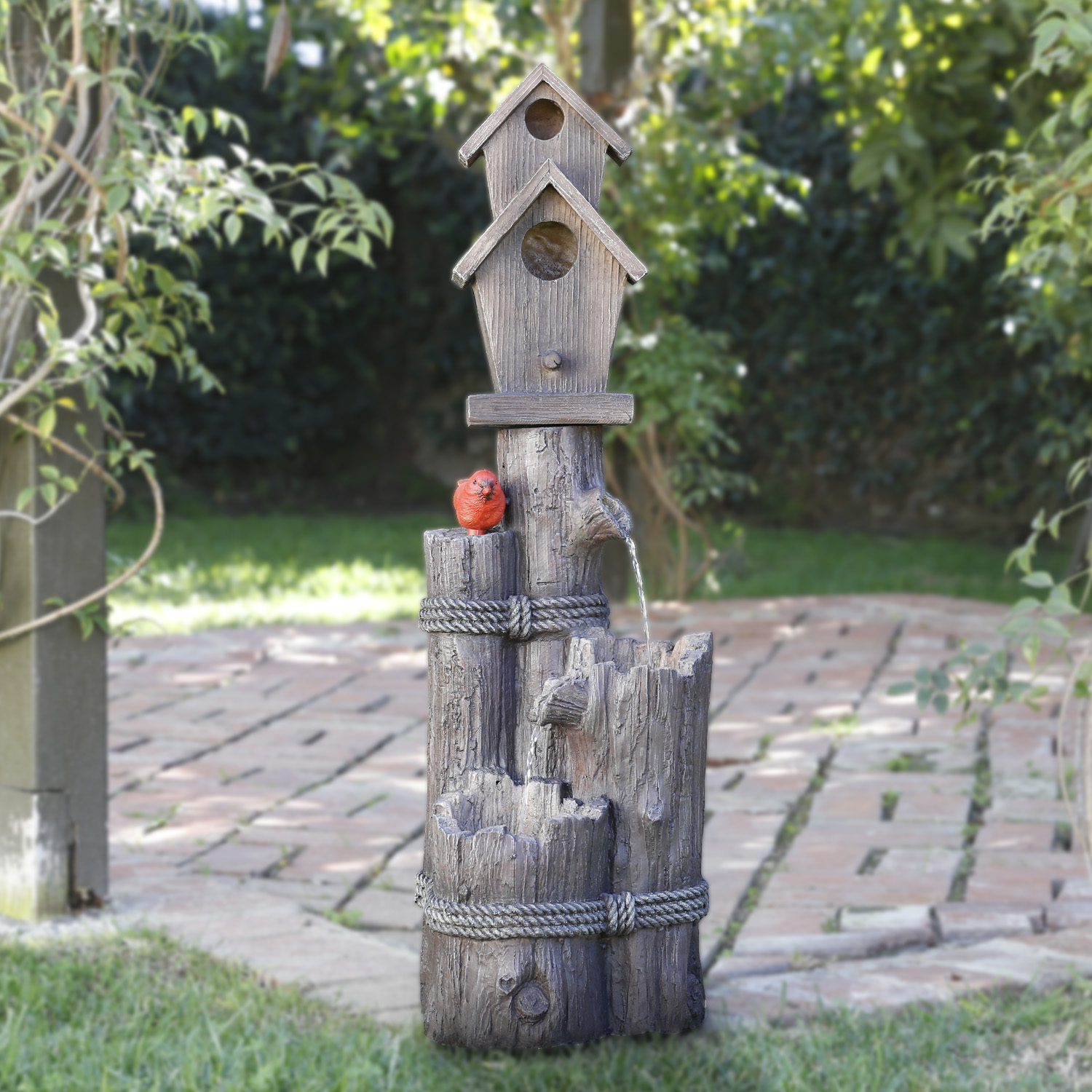 Alpine Corporation 35" ThreeTier Birdhouse Outdoor Water Fountain with