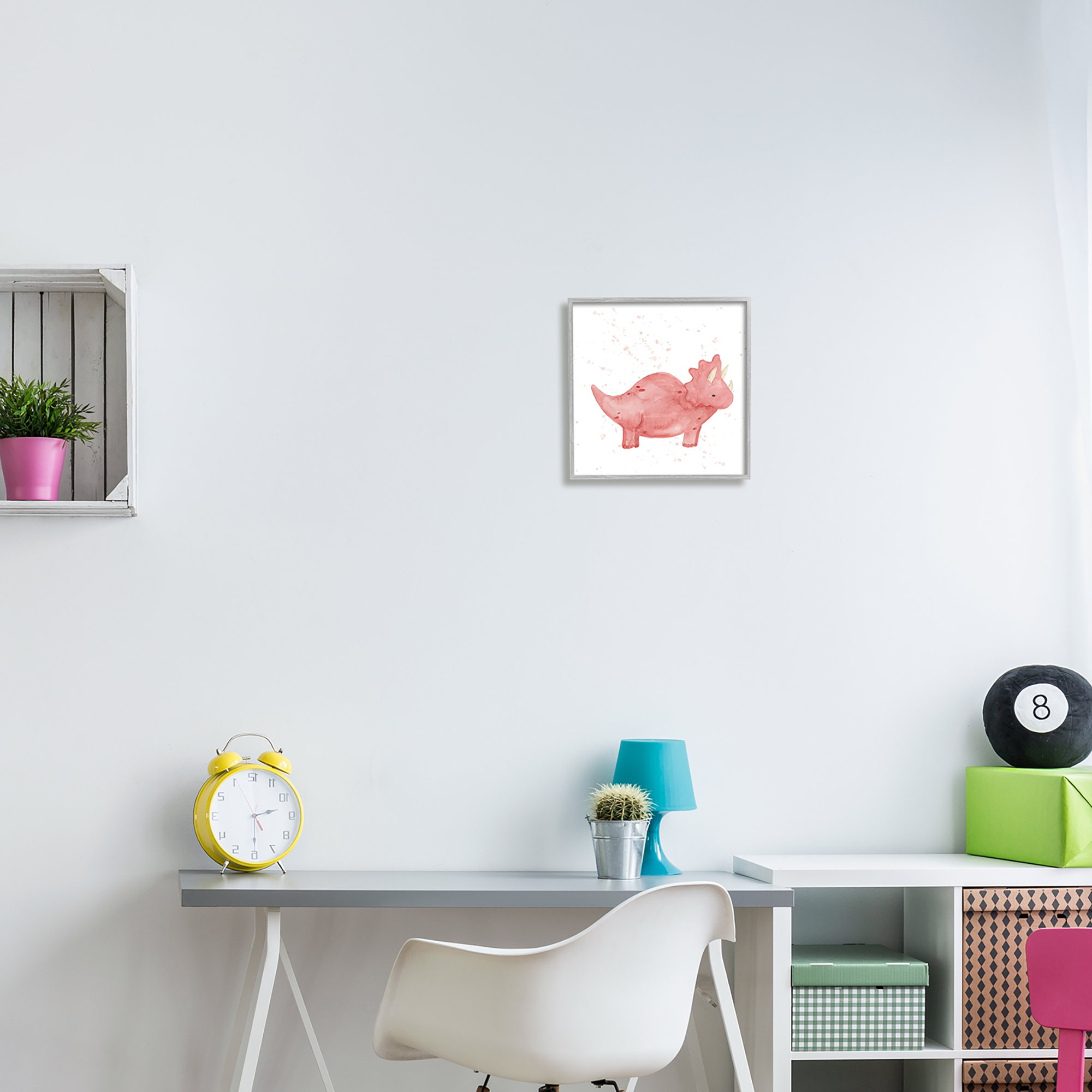 Stupell Pink Triceratops Dinosaur Animal Animals & Insects Painting Gray Framed Art Print Wall Art