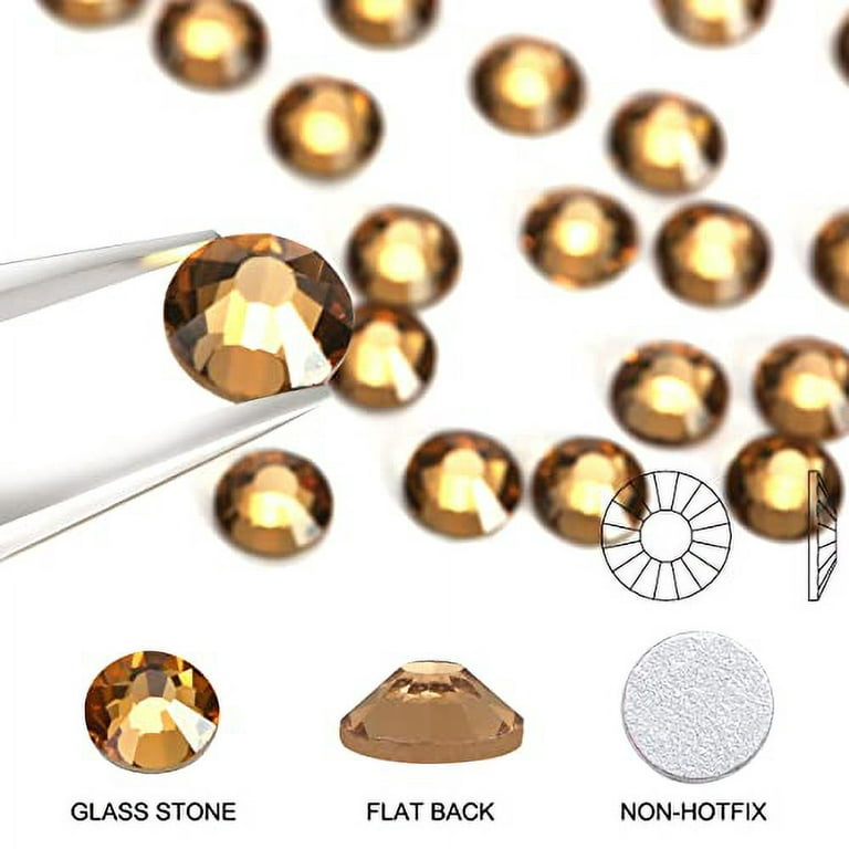 Novani Brown Rhinestones Flatback Rhinestones Glass Nail Gems Stones Jewels  Round Gemstones Non-Hotfix Crystal,SS6,1440 Pieces,Topaz