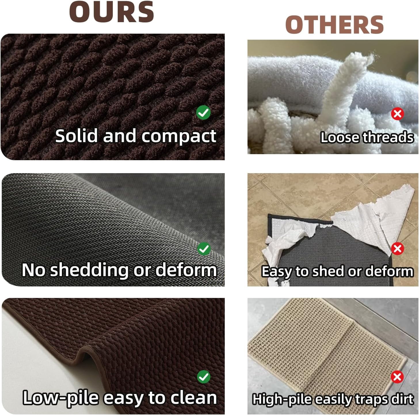 Bathroom Runner Rugs, Long Bath Mat Runner Washable Thin Quick Dry Low Pile Bathroom Runner Rugs Non Slip, Brown 16"x60"