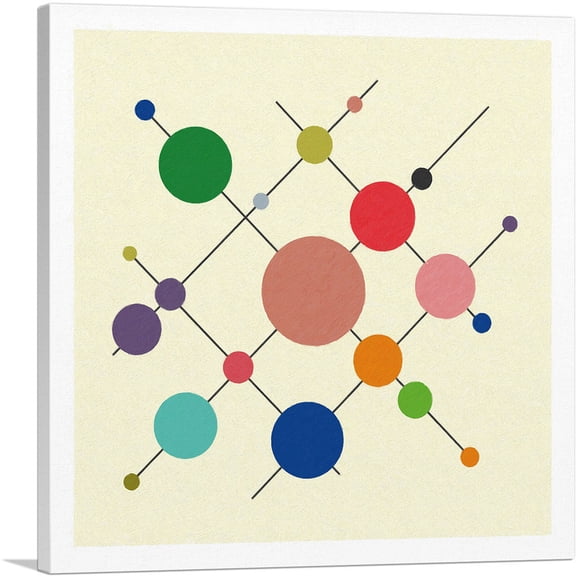 ARTCANVAS Mid-Century Modern Circles in Skewers Canvas Art Print - Size: 12" x 12" (0.75" Deep)