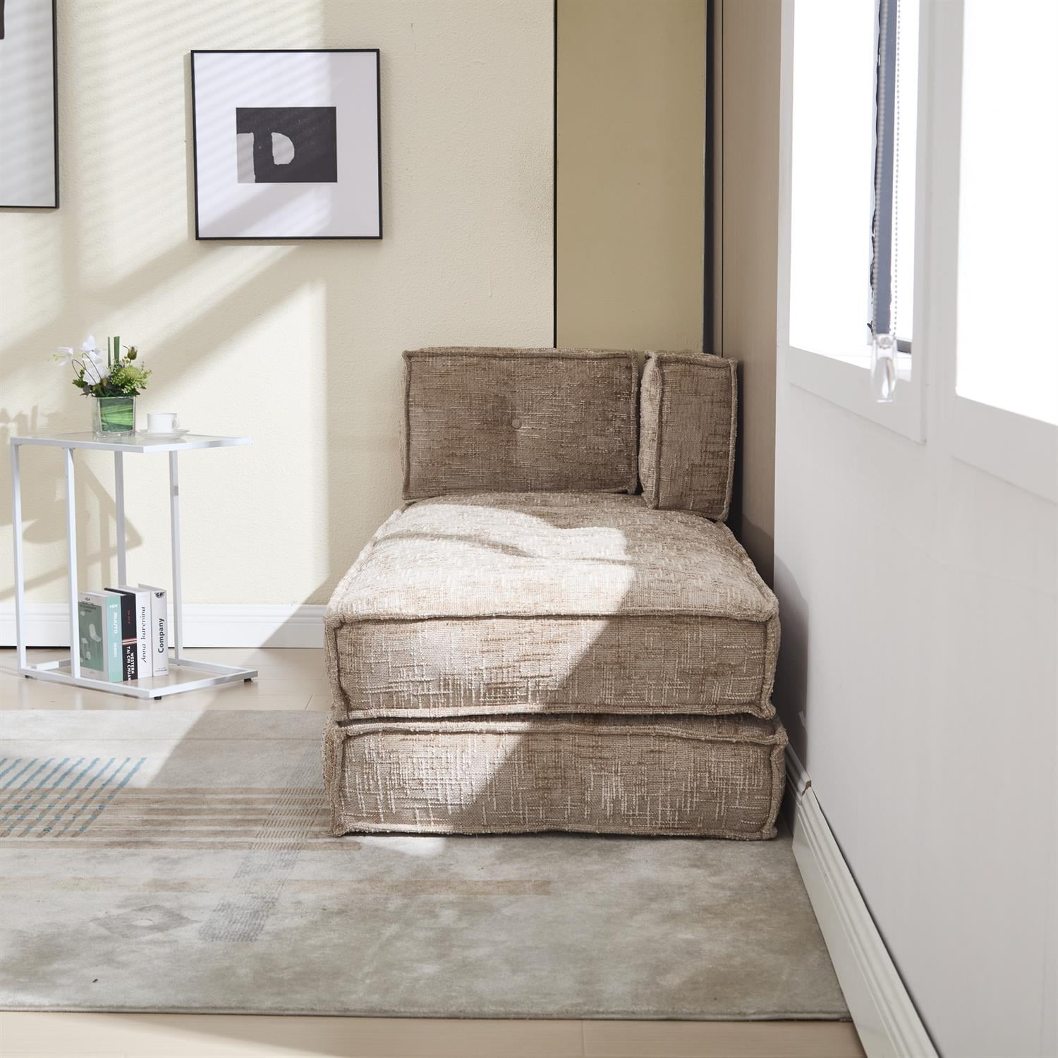 Demi Bonn 78" Versatile Chenille Sectional Sofa with Side Pocket, Modern Couch for Living Room, Customize Layout to Fit Any Space, Beige