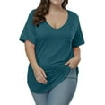 thumbnail image 6 of Gocolloa Womens Plus Size Tops Summer Basic Short Sleeve T-shirts Dressy Casual Loose Top Tee Azure Green 3X, 6 of 7