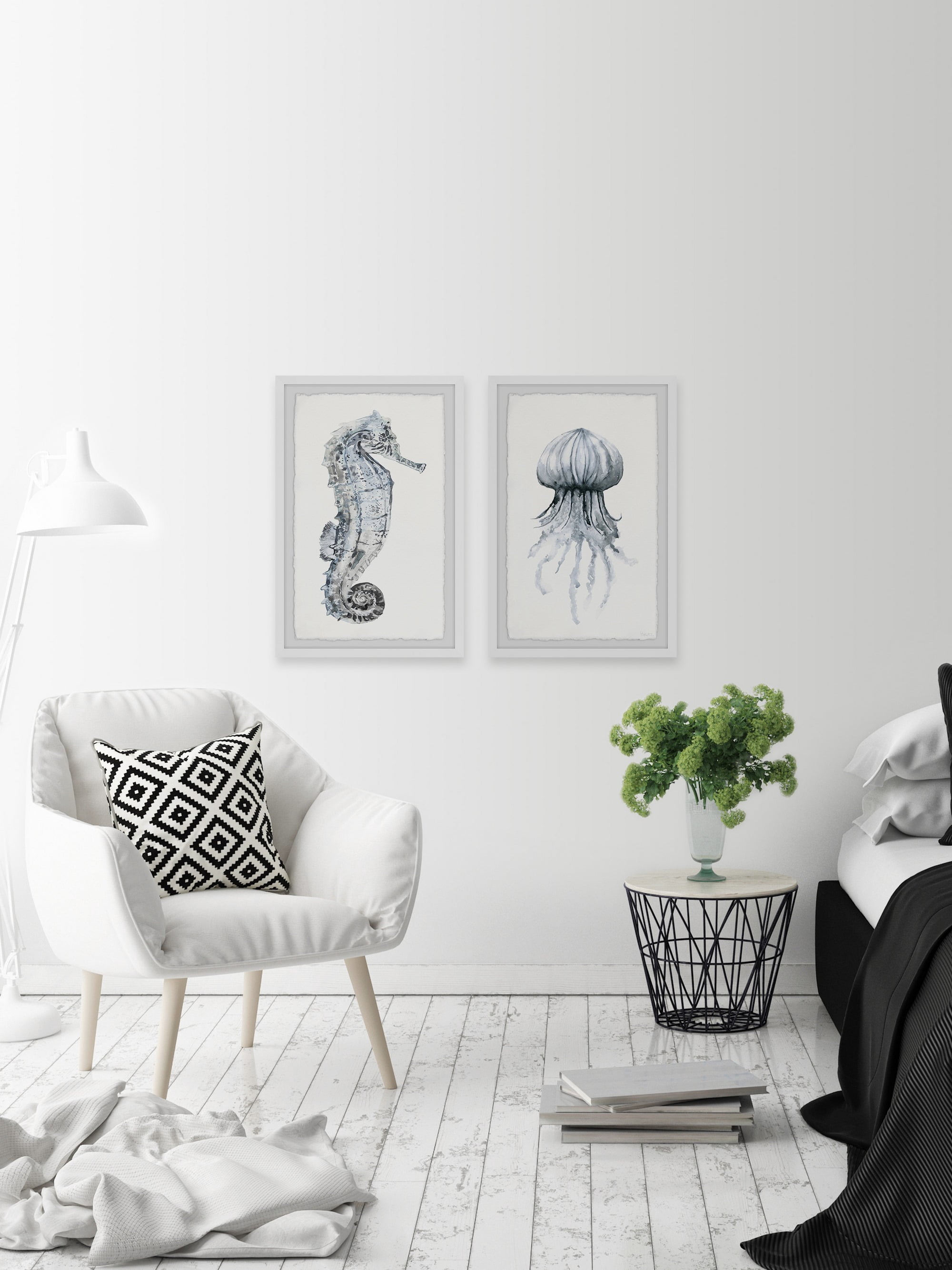 Parvez Taj Seahorse and Jellyfish Diptych