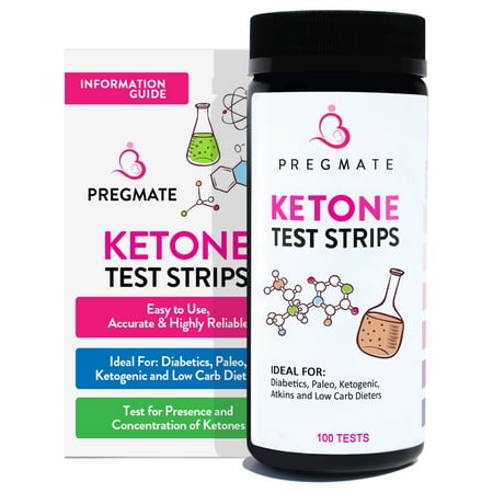 PREGMATE Ketone Test Strips For Diabetics Paleo Ketogenic Low Carb Dieters (100