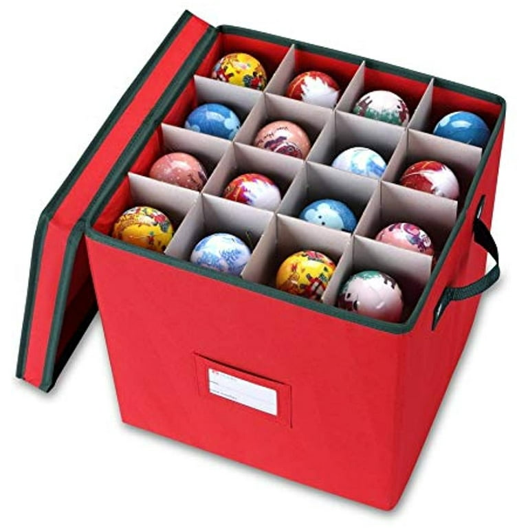 FLildon Christmas Balls Print Christmas Ornament Storage Box Fit 64 Holiday  Ornaments Storage Container with Dividers 4 Trays for Xmas Decorations