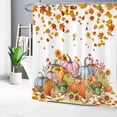 thumbnail image 2 of Fall Thanksgiving Shower Curtain Autumn Funny Pumpkins with Falling Maple Leaves Autumn Shower Curtain Bathroom Decor Fall Thanksgiving Polyester Fabric Shower Curtain with 12 Hooks,72x78 Inches, 2 of 6