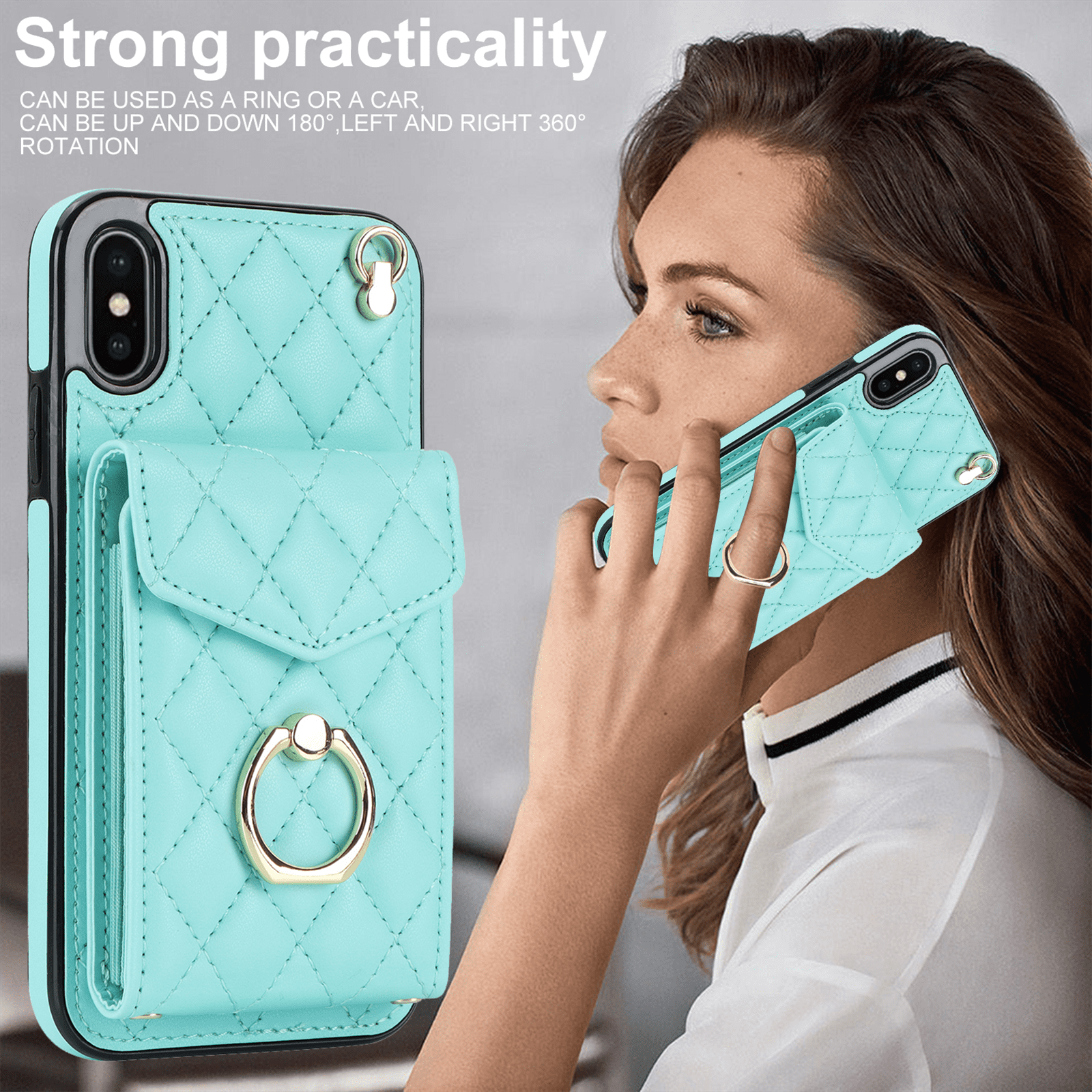Asuwish Wallet RFID Blocking PU Leather Cell Phone Case with Tempered Glass Screen Protector, Wrist Strap for iPhone XS Max, Teal