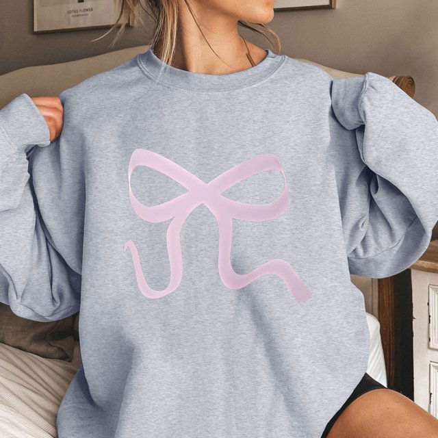 TIMIFIS Chandails pour Femmes, Chandails en Molleton Col Rond pour Femmes, Haut à Manches Longues Imprimé Nœud Décontracté Automne Confort Couleur - Printemps/été