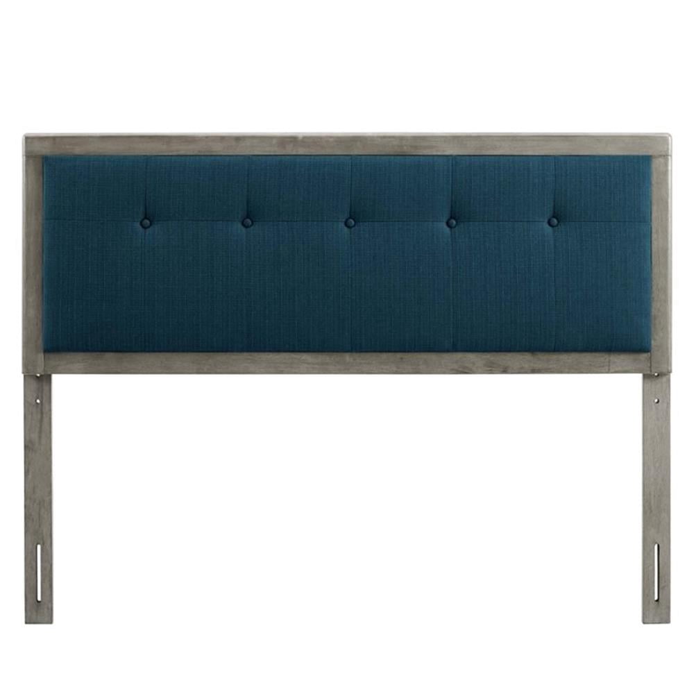 Pemberly Row Tufted King Fabric and Wood Headboard in Gray/Azure Blue