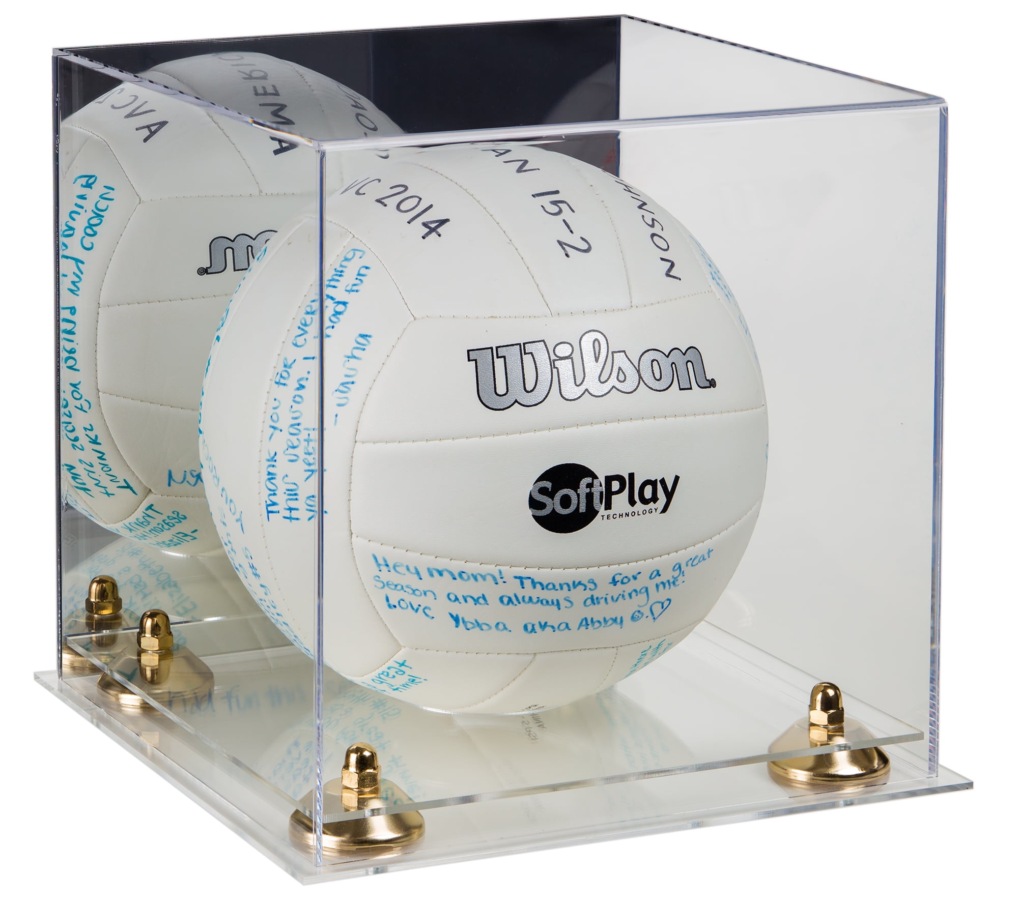 DELUXE VOLLEYBALL DISPLAY CASE w/ MIRROR & GOLD RISERS 