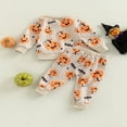 thumbnail image 4 of Infant Baby 2Pcs Halloween Outfits  Long Sleeve Pumpkin Print Pullover Tops + Pants Set, 4 of 9
