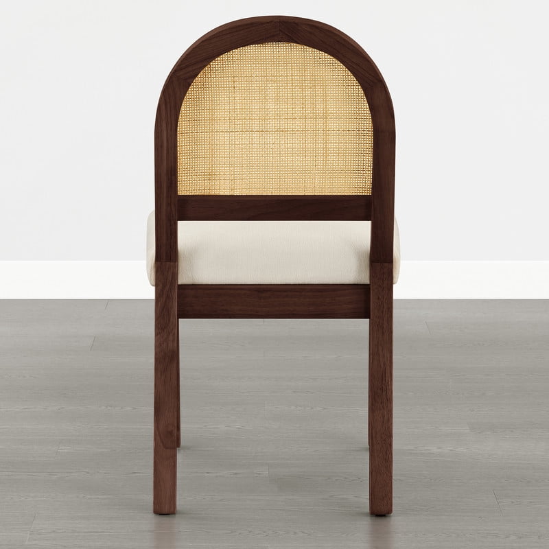 Spruce & Spring Boho Upholstered Dining Chairs Set of 2 with Natural Cane Back, Solid Walnut Wood Frame for Kitchen Island, Cream Fabric