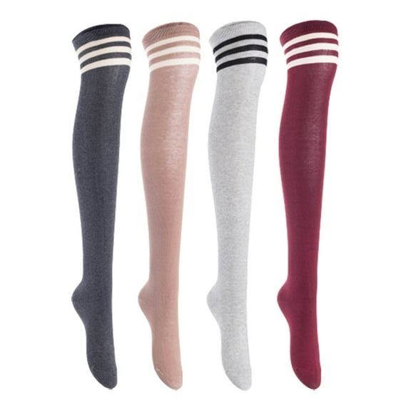Lian LifeStyle Women's 4 Pairs Adorable Comfortable Soft Thigh High Over Knee High Cotton Socks, Size 6-9, JMYP1022 DarkGrey, Khaki, LightGrey, Wine