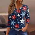 thumbnail image 2 of Womens 4th of July Shirts 3/4 Sleeve Tshirts Casual American Flag Print Tops Independence Day Patriotic Pullover USA 250th Anniversary Celebration Party V Neck Blouses Dark Blue 3XL, 2 of 5