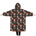 thumbnail image 2 of Oversized Wearable Blanket Hoodie,Red Brown Mushroom Black Pattern Sherpa Blanket Hoodie with Super Pockets,Super Warm Fuzzy Pullover for Women & Men, 2 of 6