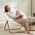 thumbnail image 5 of Saucer Chair Round Foldable Furry Padded Moon Chair for Living Room White, 5 of 6