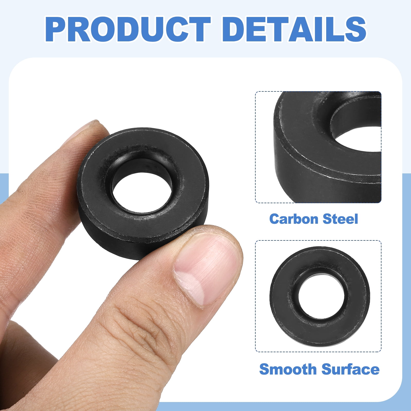 Uxcell 24pcs 1/2" Black Flat Washer for M12 Screw, Steel Metal Washers 12mm ID 28mm OD 10mm l for Industrial, Screws Bolts