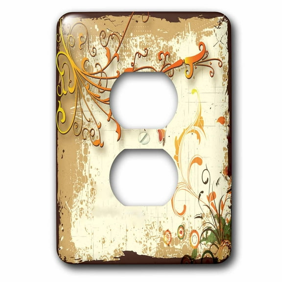 3dRose, Two Toned Yellow and Orange Thin Elegant Flourishes On A Lighter Background, 2 plug outlet cover