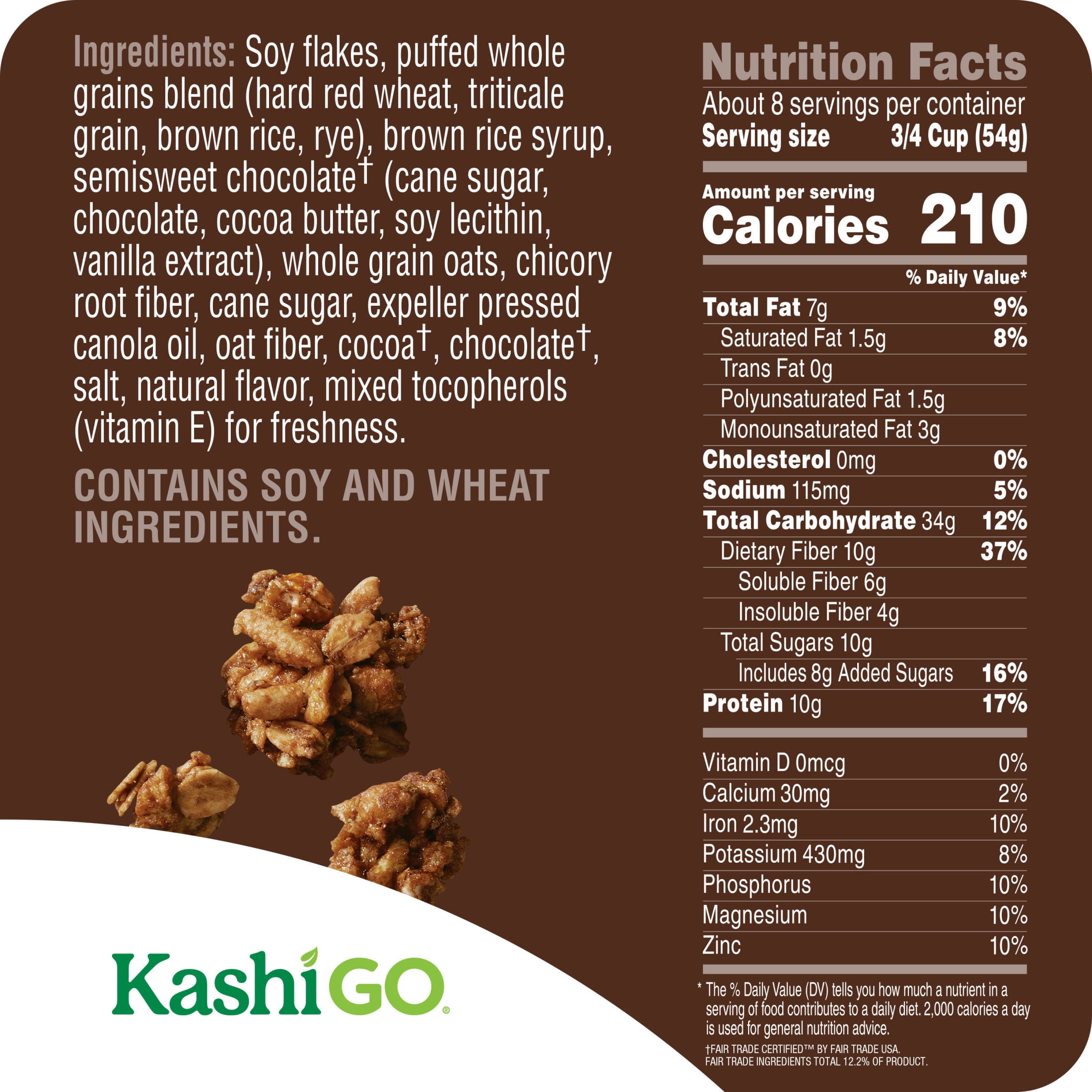 (10 pack) Kashi GO Chocolate Crunch Protein Cereal, 10g Protein, 16 oz
