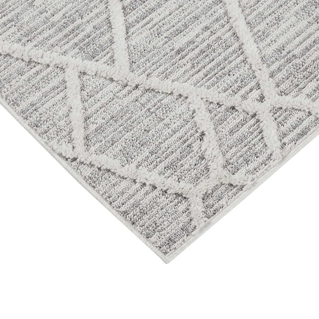 Gray Indoor Area Rug 5X7 Machine Woven Pebble Geo Pattern Soft Medium Pile Non Slip Latex Backing High Traffic Easy Clean For Living Room Bedroom