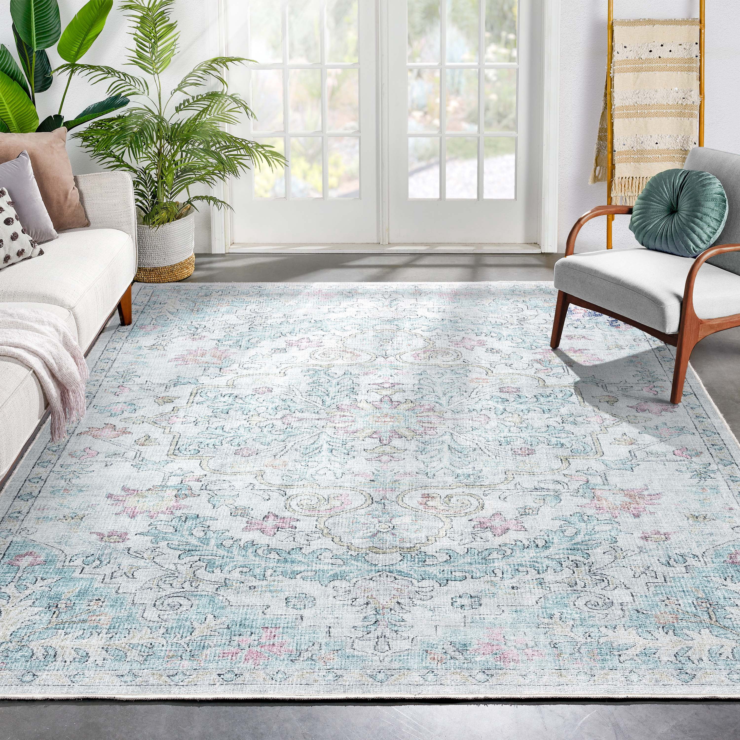 Well Woven Apollo Blythe Modern Vintage Blue 2'7" x 9'6" Runner Easy Clean Rug